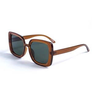 Женские сонцезащитные очки 13129 коричневые с зелёной линзой 