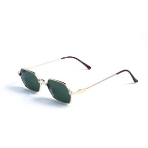Женские сонцезащитные очки 13138 золотые с зелёной линзой 