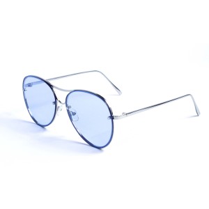Женские сонцезащитные очки 13145 серебряные с синей линзой 