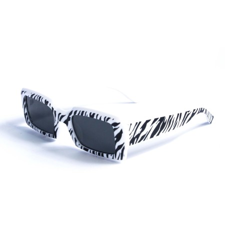 Женские сонцезащитные очки 13174 белые с чёрной линзой 