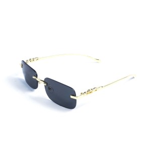 Унисекс сонцезащитные очки 13191 золотые с чёрной линзой 