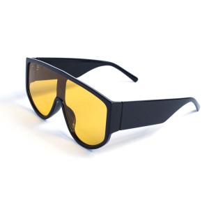 Унисекс сонцезащитные очки 13281 чёрные с жёлтой линзой 