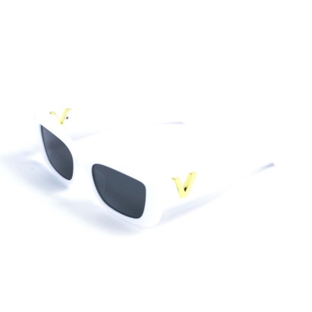 Унисекс сонцезащитные очки 13331 белые с чёрной линзой 