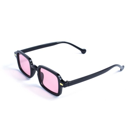 Унісекс сонцезахисні окуляри 13344 чорні з рожевою лінзою 