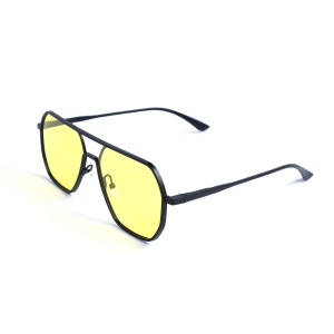 Унисекс сонцезащитные очки 13377 чёрные с жёлтой линзой 