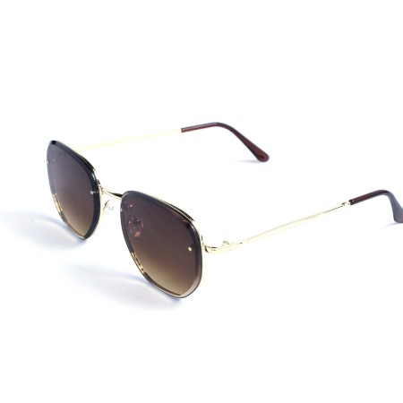 Унисекс сонцезащитные очки 13405 золотые с коричневой линзой 