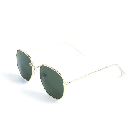 Унисекс сонцезащитные очки 13406 золотые с зелёной линзой 