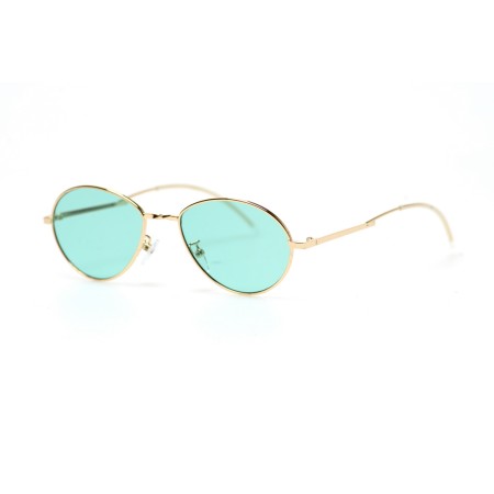Женские сонцезащитные очки 10839 золотые с зелёной линзой 