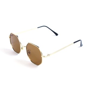 Унісекс сонцезахисні окуляри 13494 золоті з коричневою лінзою 