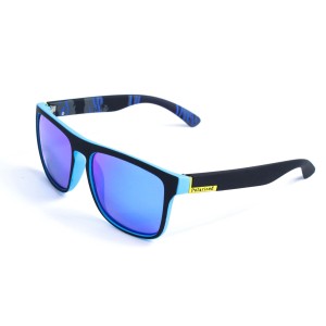 Унисекс сонцезащитные очки 13502 чёрные с синей линзой 