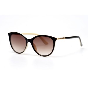 Женские сонцезащитные очки 11027 чёрные с коричневой линзой 
