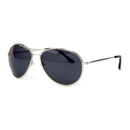 Водительские сонцезащитные очки авиатор 12091 серебряные с чёрной линзой 