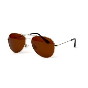 Водительские сонцезащитные очки авиатор 12095 серебрянные с коричневой линзой 
