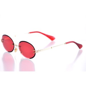 Имиджевые сонцезащитные очки 10094 золотые с красной линзой 