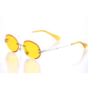Имиджевые сонцезащитные очки 10095 серебряные с жёлтой линзой 