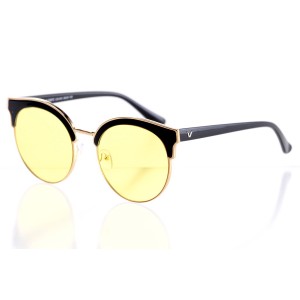 Имиджевые сонцезащитные очки 10319 золотые с жёлтой линзой 