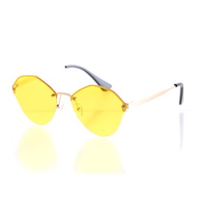 Имиджевые сонцезащитные очки 10324 золотые с жёлтой линзой 