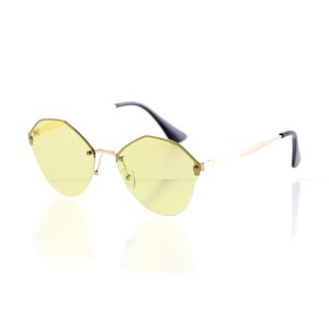 Имиджевые сонцезащитные очки 10325 золотые с зелёной линзой 