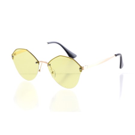 Іміджеві сонцезахисні окуляри 10325 золоті з зеленою лінзою 