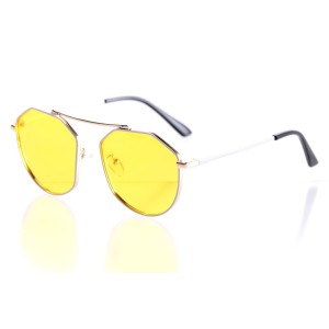 Имиджевые сонцезащитные очки 10338 белые с жёлтой линзой 