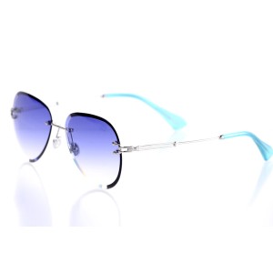 Жіночі сонцезахисні окуляри Краплі 10107 срібні з синьою лінзою 