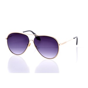 Жіночі сонцезахисні окуляри Краплі 10237 золоті з фіолетовою лінзою 