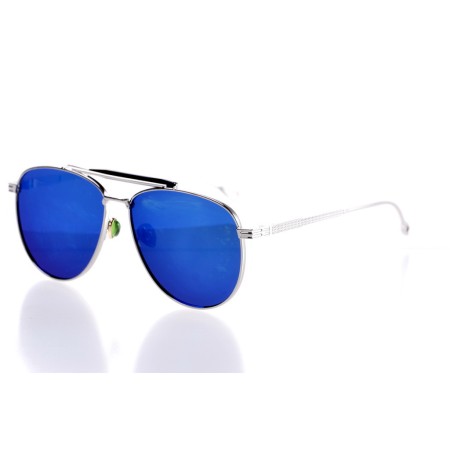 Женские сонцезащитные очки Капли 10246 серебряные с синий линзой 