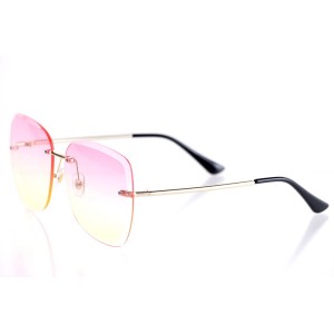 Жіночі сонцезахисні окуляри Класика 10098 золоті з рожевою лінзою 