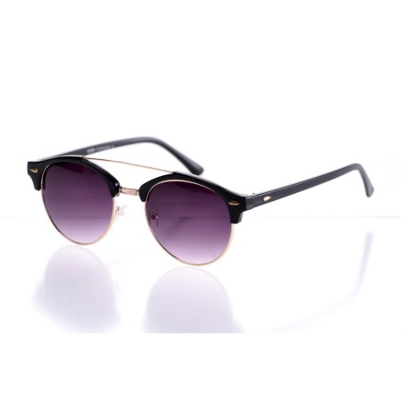 Жіночі сонцезахисні окуляри Класика 10276 золоті з фіолетовою лінзою 