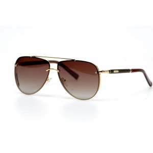 Мужские сонцезащитные очки Капли 10908 золотые с коричневой линзой 