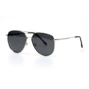Мужские сонцезащитные очки Капли 10913 серебряные с чёрной линзой 