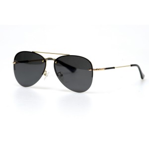 Мужские сонцезащитные очки Капли 11298 золотые с чёрной линзой 