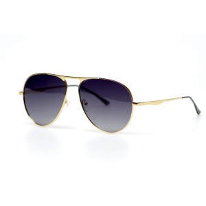 Мужские сонцезащитные очки Капли 11302 золотые с чёрной линзой 